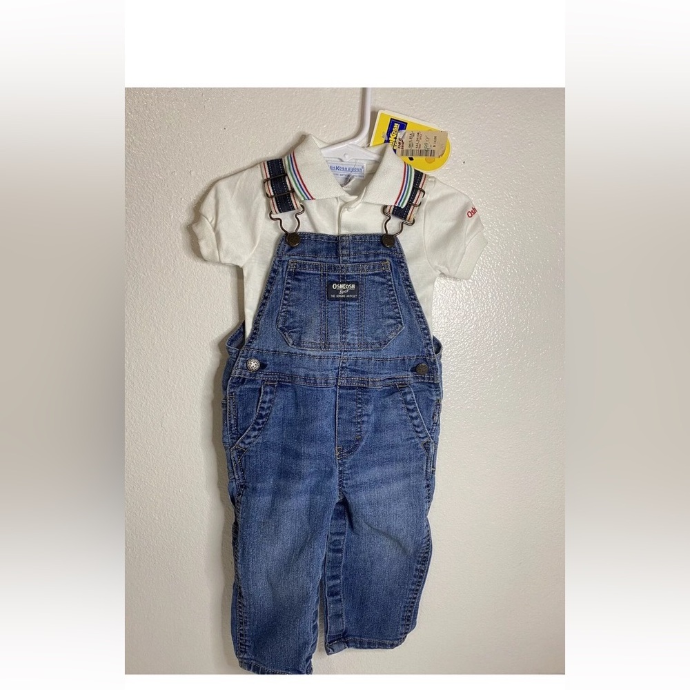 Vintage Oshkosh B Gosh White Polo w/ Matching Vest Back Overall Size 12 Months